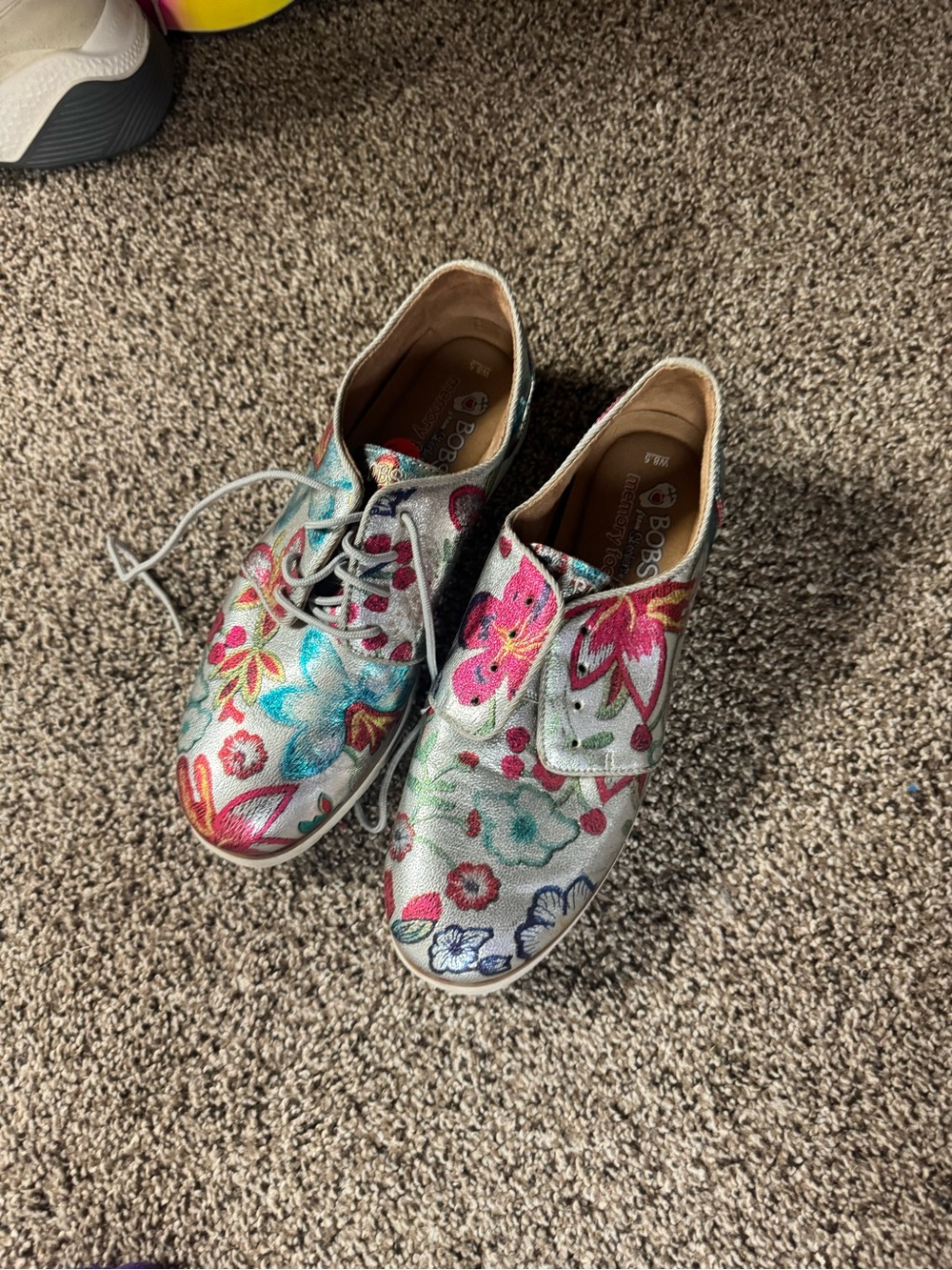 b.o.c. Metallic Floral Lace-Up Oxfords in Silver with Multicolor Embroidery